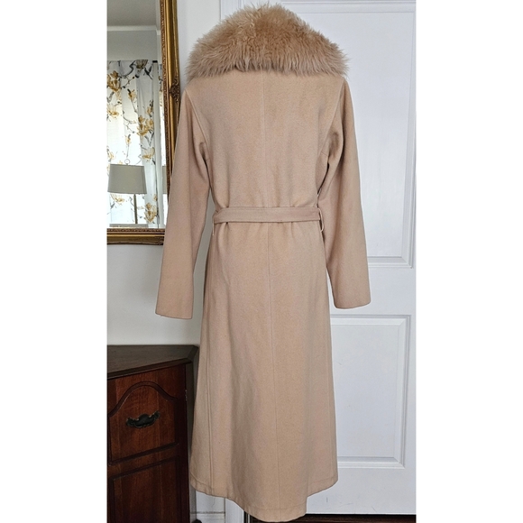 Vintage 100% Luxurious Cashmere Elegant  Cream Coat Robe, Detachable Fur Collar - Picture 8 of 16